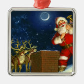 サンタクロースが屋根の上に メタルオーナメント (正面)