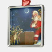 サンタクロースが屋根の上に メタルオーナメント (左)
