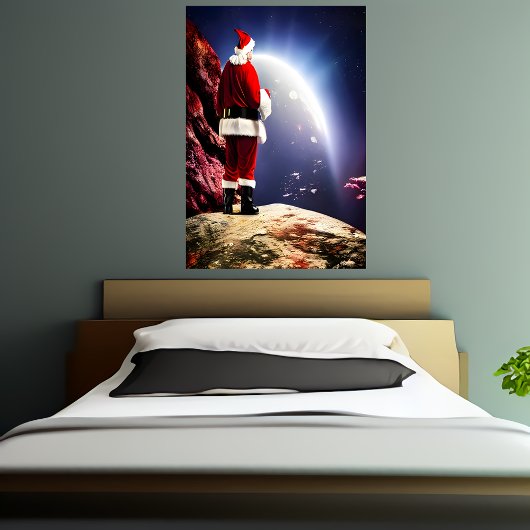 サンタクロースが岩の上の宇宙 | AIアートポスター ポスター