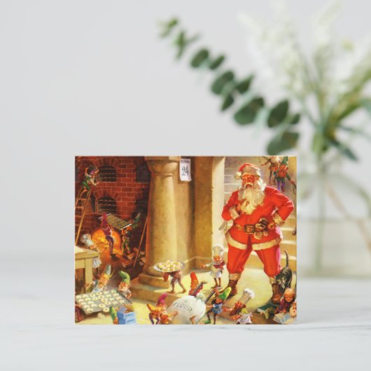 サンタクロースが彼の小妖精や小人ベーキングクッキーを監督 シーズンポストカード (スタンド正面)