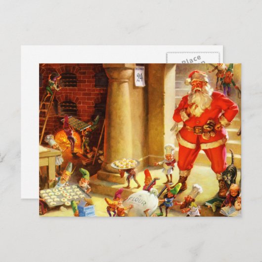 サンタクロースが彼の小妖精や小人ベーキングクッキーを監督 シーズンポストカード (正面/裏面)