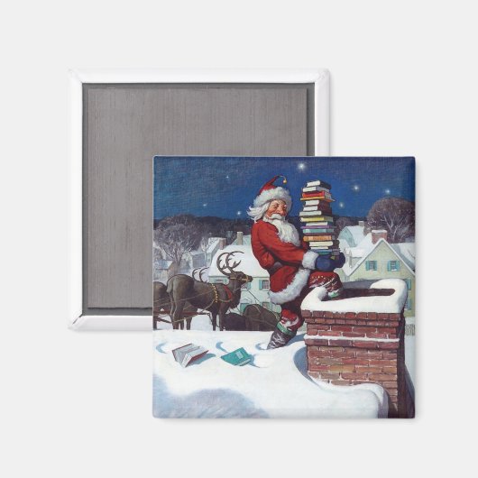 サンタクロースが抱える大量の本 マグネット (正面/裏面)