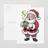 サンタクロースが抹茶ドリンクを手にクリスマス インビテーションポストカード (正面/裏面)