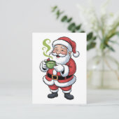 サンタクロースが抹茶ドリンクを手にクリスマス インビテーションポストカード (スタンド正面)
