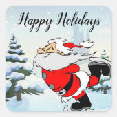 サンタクロースが氷の雪の上でスケートをする スクエアシール (正面)