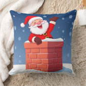 サンタクロースが煙突で楽しげに手を振る クッション (ブランケット)