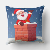 サンタクロースが煙突で楽しげに手を振る クッション (裏面)