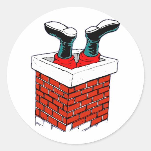 サンタクロースが煙突に詰まった ラウンドシール (正面)