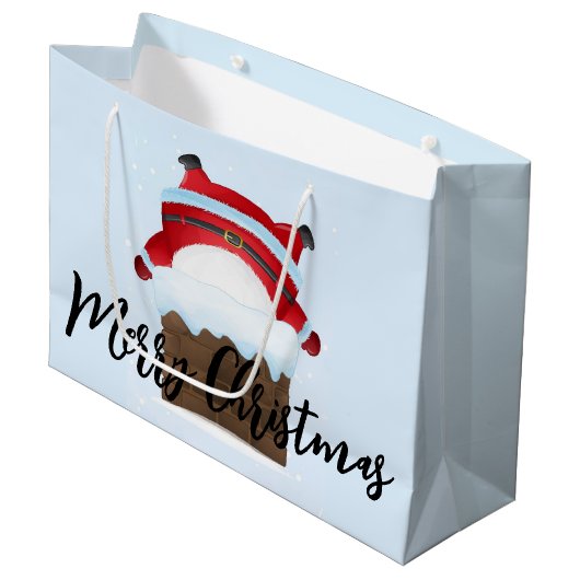 サンタクロースが煙突に詰まった ラージペーパーバッグ (正面アングル)