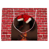 サンタクロースが煙突のクリスマスにおもしろい留まる ラージペーパーバッグ (正面)