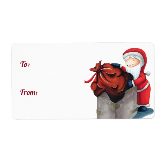 サンタクロースが煙突のクリスマスプレゼントに入る ラベル (正面)