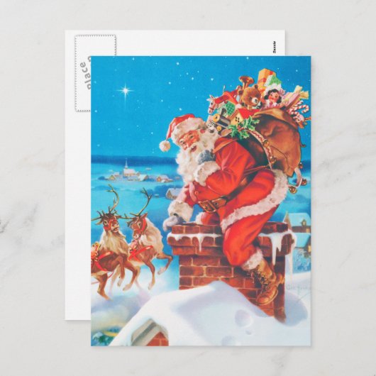 サンタクロースが煙突を降りる シーズンポストカード (正面/裏面)