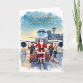 サンタクロースが空港に到着 カード (正面)