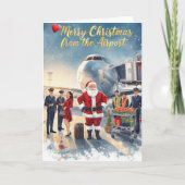 サンタクロースが空港に到着 カード (正面)