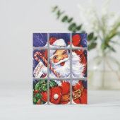 サンタクロースが窓から覗くレトロなクリスマスカード ポストカード (スタンド正面)