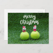 サンタクロースが緑に輝くテニスメリークリスマス ポストカード (正面/裏面)