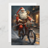 サンタクロースが自転車のクリスマスに乗る シーズンカード (正面/裏面)