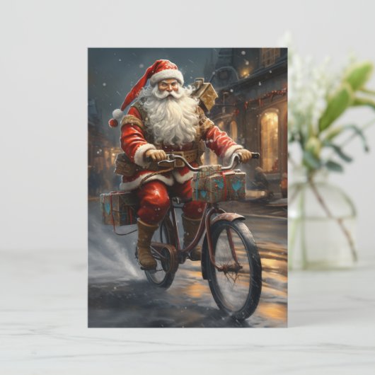 サンタクロースが自転車のクリスマスに乗る シーズンカード (スタンド正面)