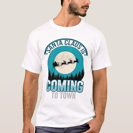 サンタクロースが街にやってくる クリスマスの月デザイン Tシャツ (正面)