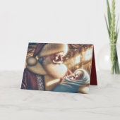 サンタクロースが赤ちゃんイエスを抱くクリスマス シーズンカード (正面)