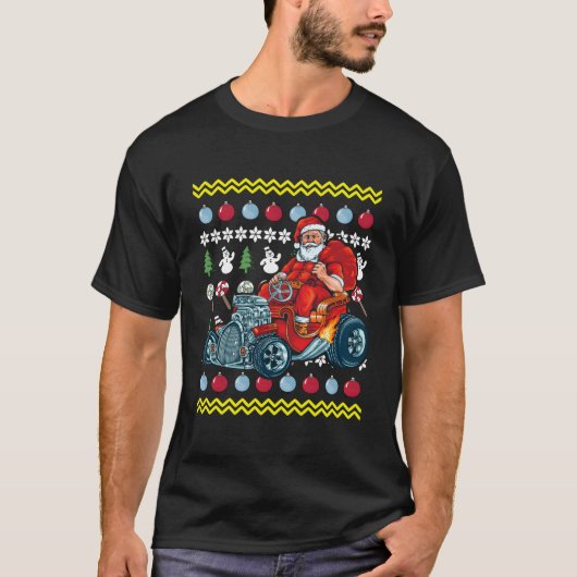 サンタクロースが運転するホットロッドの変わった車 Tシャツ (正面)