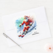 サンタクロースが雪の多い山を滑り降りる スクエアシール (封筒)