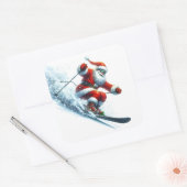 サンタクロースが雪の多い山を滑り降りる スクエアシール (封筒)