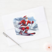 サンタクロースが雪の多い山を滑り降りる スクエアシール (封筒)