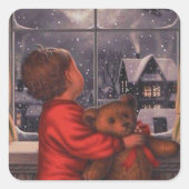 サンタクロースが飛び越えるのを見ているヴィンテージの少年 スクエアシール (正面)
