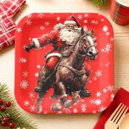 サンタクロースが馬に乗ったクリスマスプレート ペーパープレート