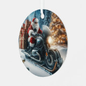 サンタクロースがBMWのオートバイのソリに乗る メタルオーナメント (正面左)