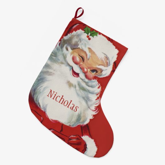 サンタクロースすてきウィンキング ラージクリスマスストッキング (正面 (吊り時))