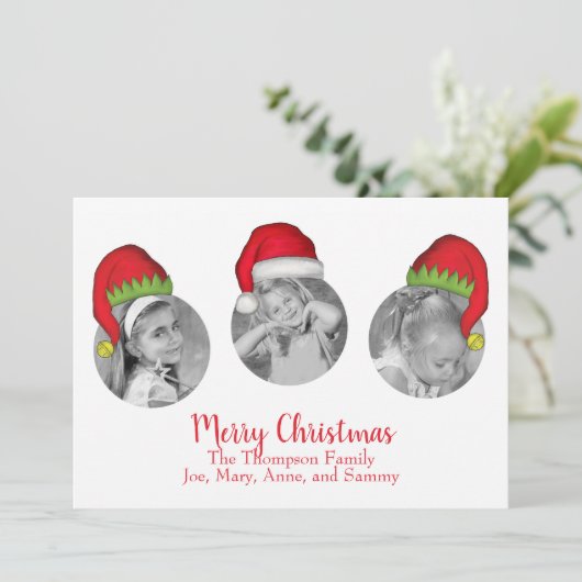 サンタクロースすてき小妖精や小人お洒落北極3写真 シーズンカード (スタンド正面)