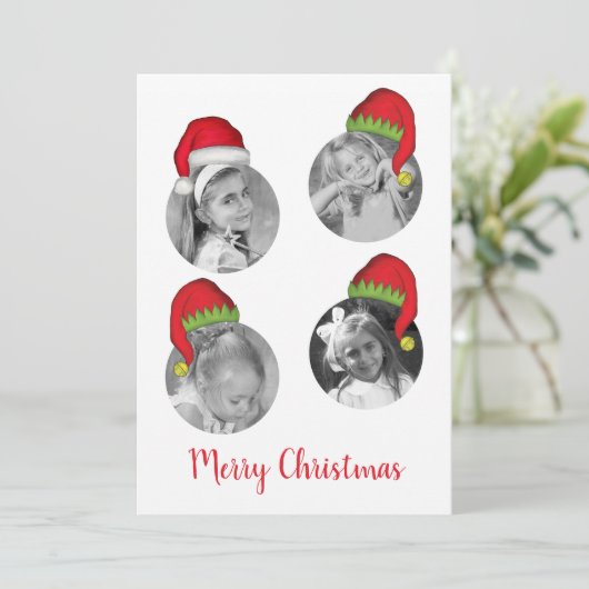 サンタクロースすてき小妖精や小人クリスマスフォトカード4写真 シーズンカード (スタンド正面)