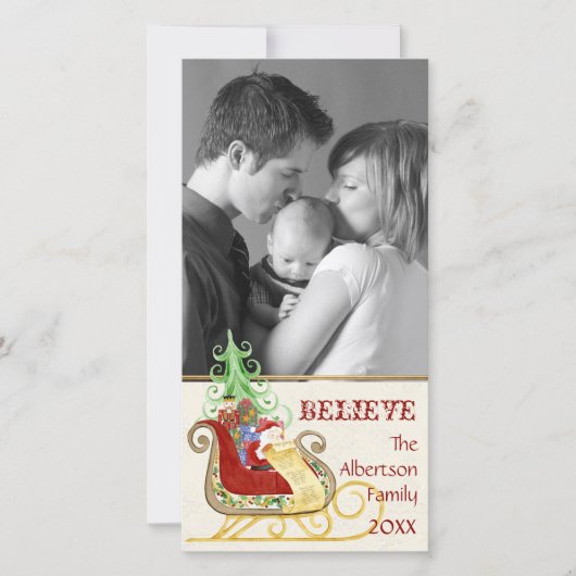 サンタクロースそりのクリスマスフォトカード シーズンカード (正面)