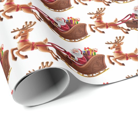 サンタクロースそりのクリスマスプレゼントとトナカイ ラッピングペーパー (ロールコーナー)