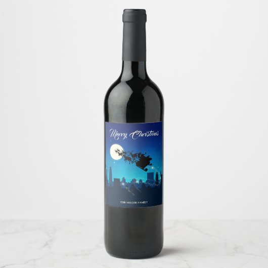 サンタクロースそりのクリスマス ワインラベル (正面)
