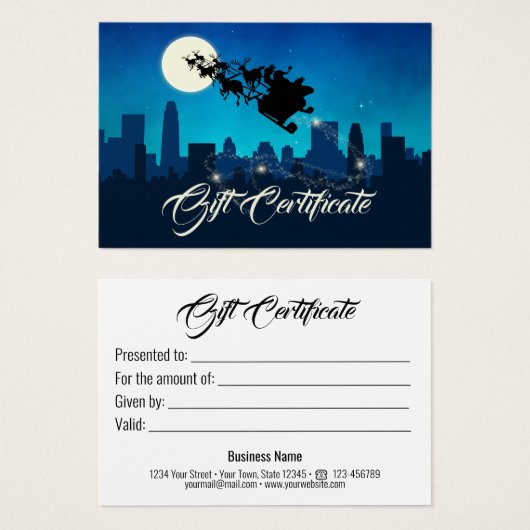 サンタクロースそりクリスマスプレゼント証明書カード (正面&裏面)