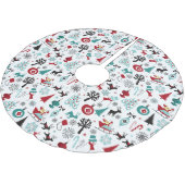 サンタクロースそりトナカイ松の木アートパターン ブラッシュドポリエステルツリースカート (アングル)