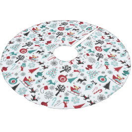 サンタクロースそりトナカイ松の木アートパターン ブラッシュドポリエステルツリースカート