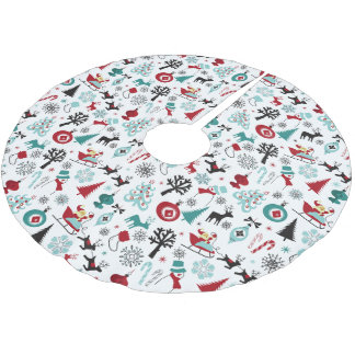 サンタクロースそりトナカイ松の木アートパターン ブラッシュドポリエステルツリースカート
