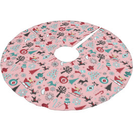 サンタクロースそりトナカイ松の木アートパターン ブラッシュドポリエステルツリースカート