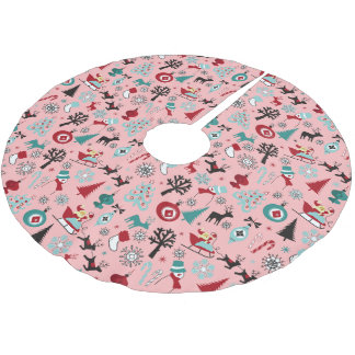 サンタクロースそりトナカイ松の木アートパターン ブラッシュドポリエステルツリースカート