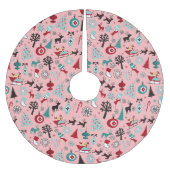 サンタクロースそりトナカイ松の木アートパターン ブラッシュドポリエステルツリースカート (正面)