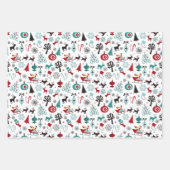 サンタクロースそりトナカイ松の木アートパターン ラッピングペーパーシート (正面)