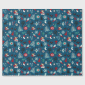 サンタクロースそりトナカイ松の木アートパターン ラッピングペーパー (フラット)