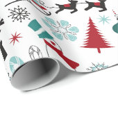 サンタクロースそりトナカイ松の木アートパターン ラッピングペーパー (ロールコーナー)