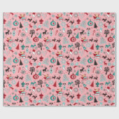 サンタクロースそりトナカイ松の木アートパターン ラッピングペーパー (フラット)