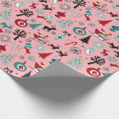 サンタクロースそりトナカイ松の木アートパターン ラッピングペーパー (角)