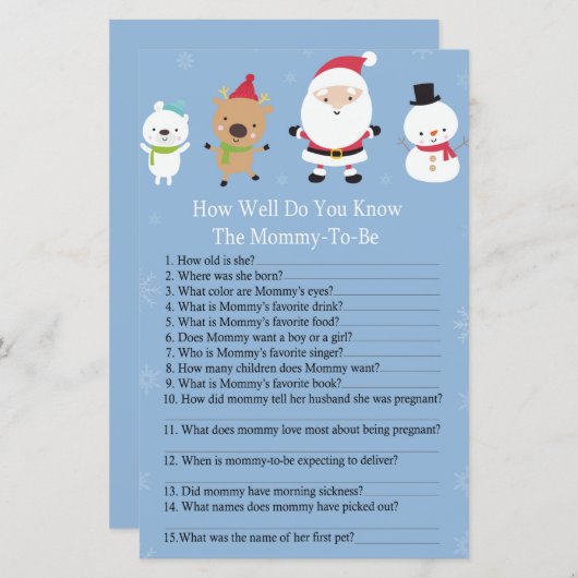 サンタクロースってどれくらい知ってる？ベイビーシャワーゲーム (正面/裏面)